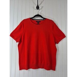 Lands' End Supima Cotton Blend Red Short Sleeve Crew Neck Knit Sweater L/P 14-16
